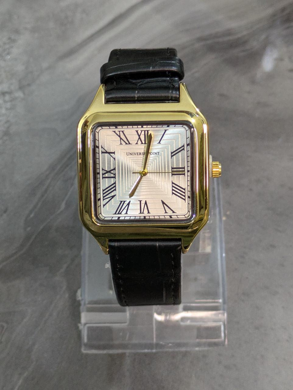 Vintage Elegant Black Watch - Rectangular Gold Dial &Genuine Leather Strap