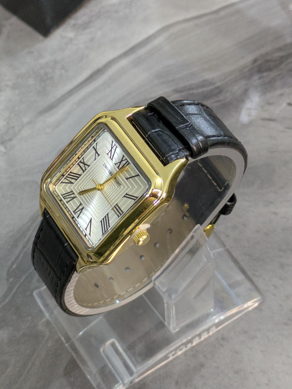 Vintage Elegant Black Watch - Rectangular Gold Dial &Genuine Leather Strap